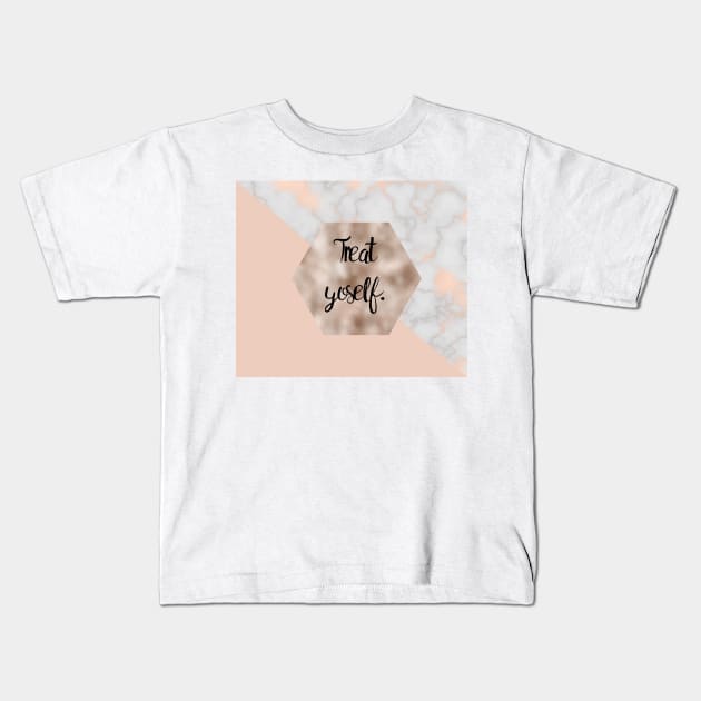 Treat yoself on rose gold pattern Kids T-Shirt by marbleco